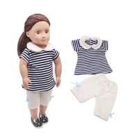 doll clothes casual suit striped t shirt white pants toy accessories fit 18 inch girl doll and 43 cm baby dolls c291