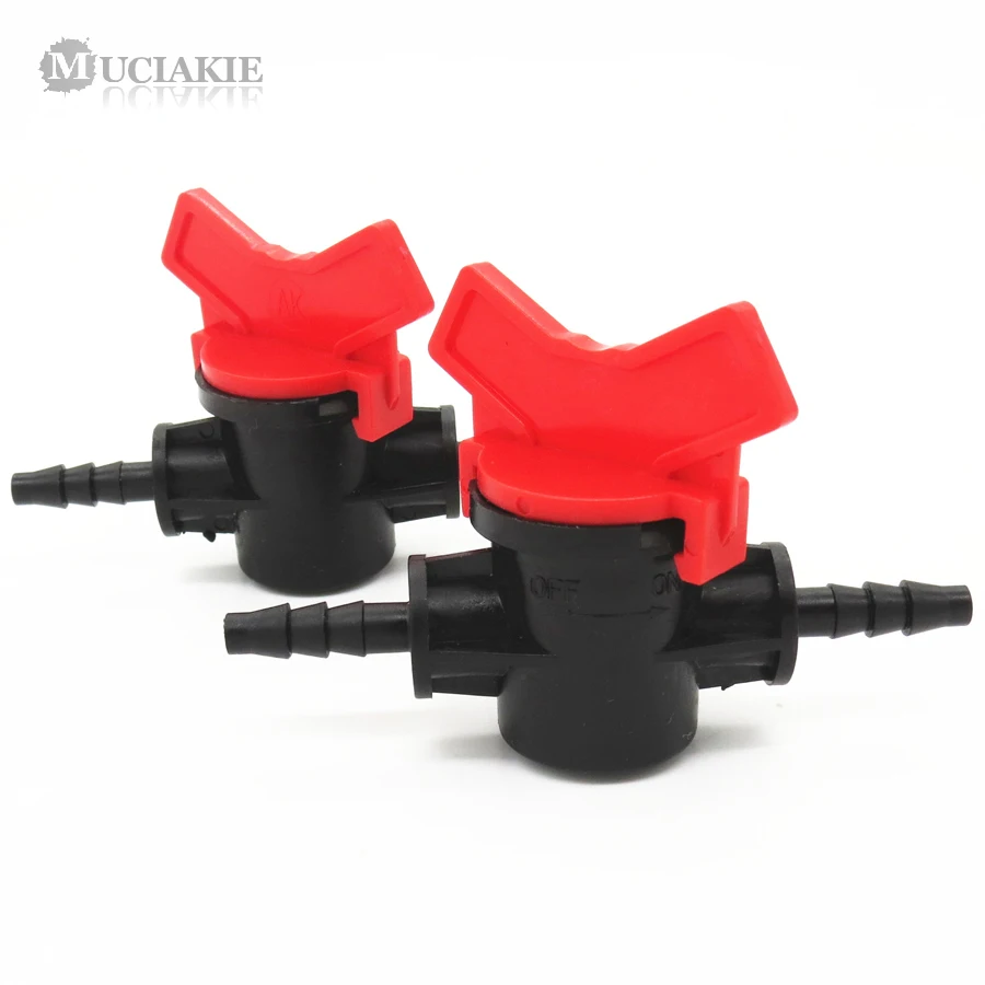 

MUCIAKIE 2 шт. 1/4 ''прямой переключатель клапана для шланга 4/7 мм микротруба микро капельного орошения с зазубринами Регулируемый прочный