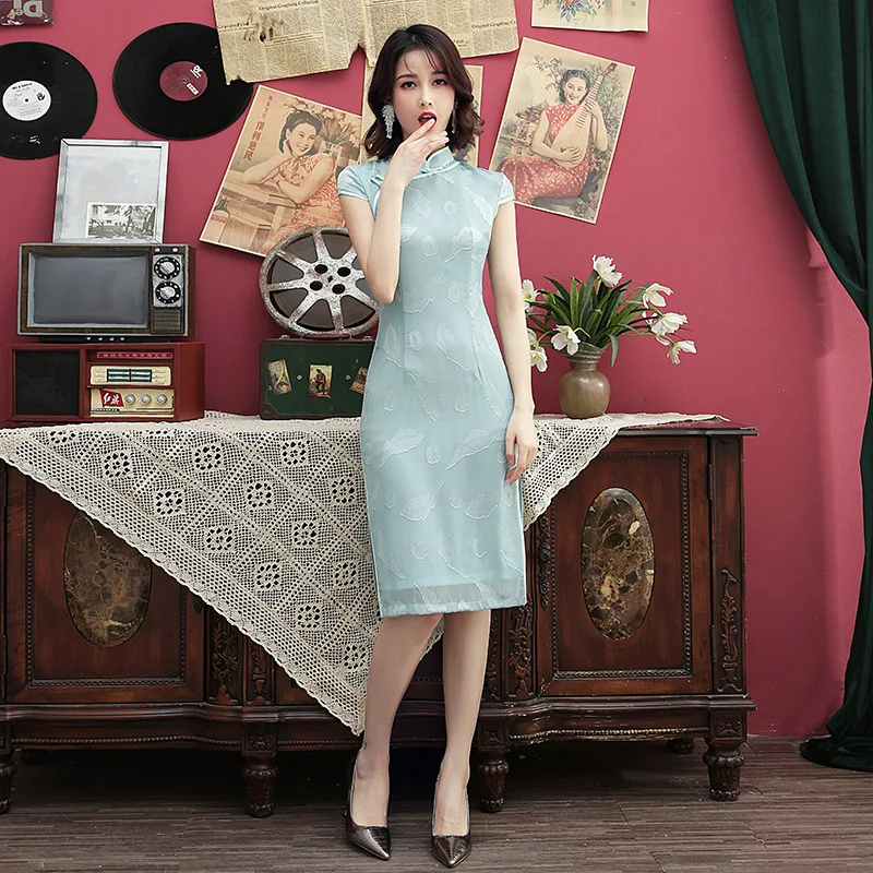 Vintage Improved Qipao New Women Short Sleeve Mini Cheongsam Chinese Style Mandarin Collar Vestidos Sexy Flower Dress M-3XL