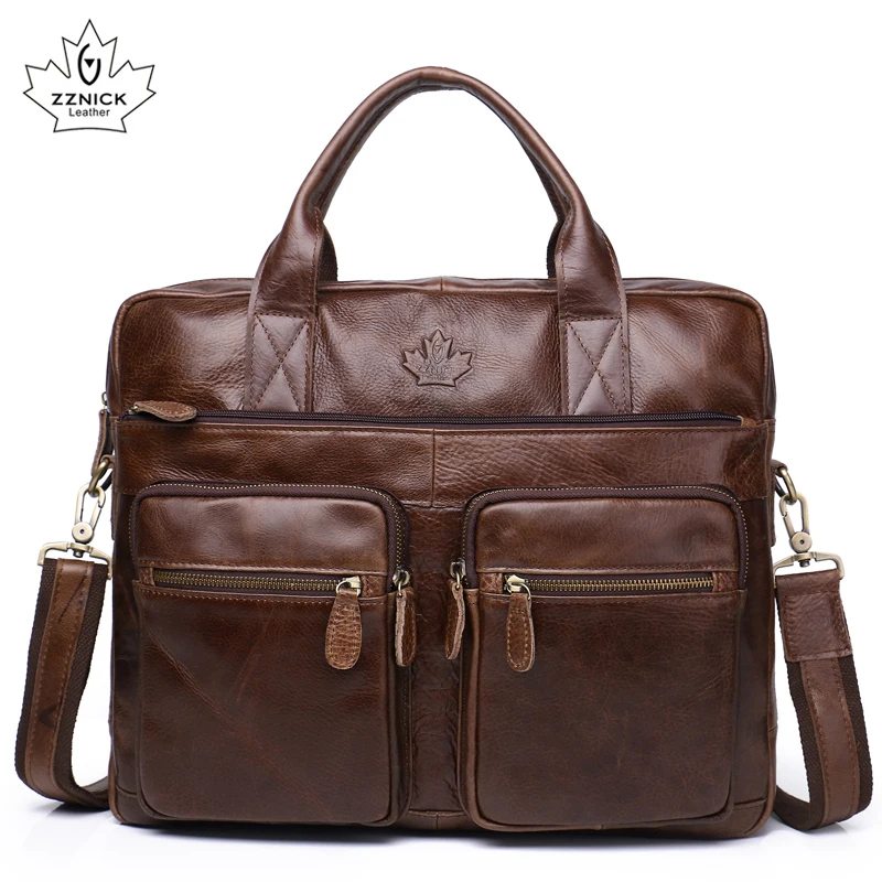 Men's Briefcase Tote Genuine leather men messenger bags travel laptop bag business Leather shoulder laptop bag men bag ZZNICK
