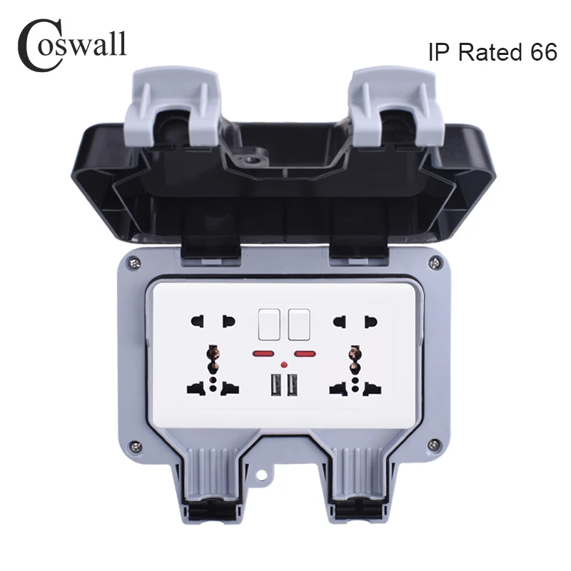 Водонепроницаемая наружная настенная розетка Coswall IP66 13 а двойная