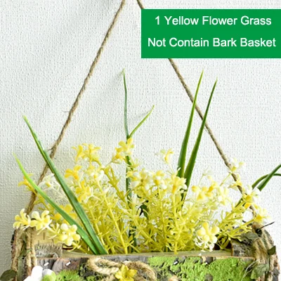 Yellow Grass Only 1 шт., настенный подвесной слой, натуральная деревянная корзина из коры, искусственные цветы, роза, лаванда, Подсолнух, украшение для дома, магазин, искусственный цветок - Цвет: Yellow Grass Only