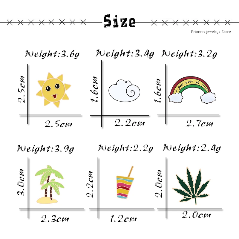 Мультяшные солнце Радуга облако брошь милое дерево листья эмалированные Булавки