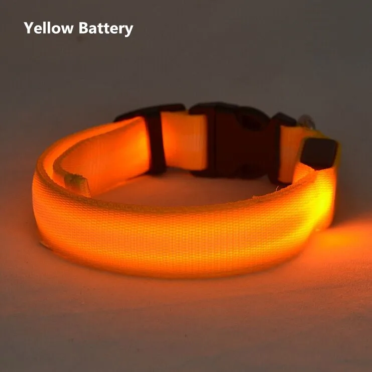 Светодиодный ошейник для собак Honden Halsband с питанием от батареи или USB Перезаряжаемый поводок для собак люминесцентный воротник Перро мигающий A02 - Цвет: yellow battery