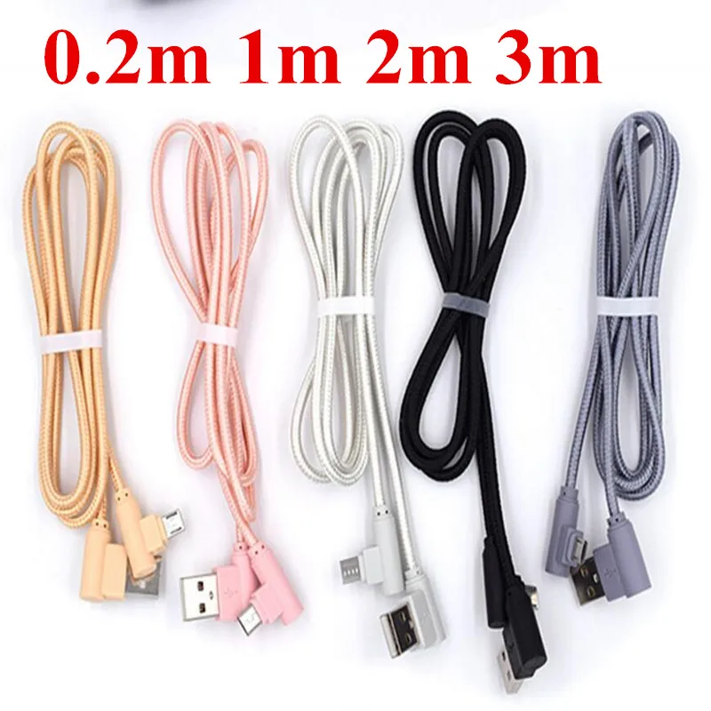 Нейлоновая оплетка под прямым углом micro usb 2A Зарядка для Android micro usb кабель под углом 90 градусов быстрая зарядка для samsung xiaomi