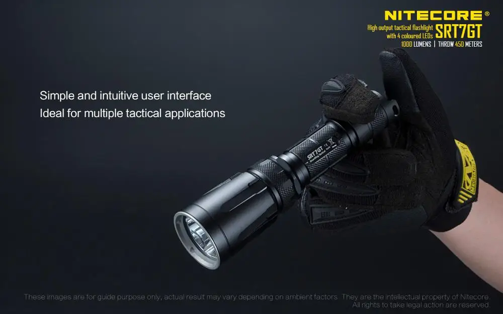 Цена оптовой продажи NITECORE SRT7GT CREE XP-L HI V3 светодиодный высокое Выход тактический фонарь с разноцветными светодиодный s