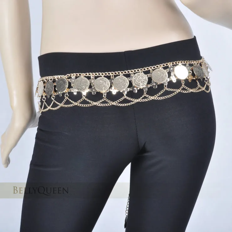 Большой пояс для танца живота металлический шарф в виде монет цыганский костюм с