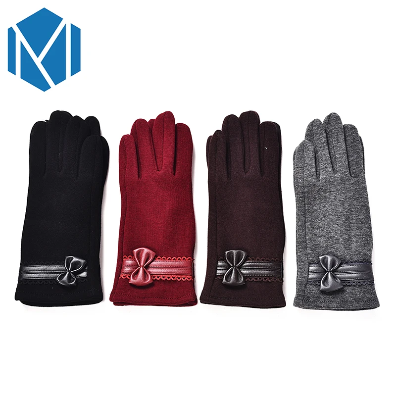 Женские перчатки рукавицы с бантом элегантные мягкие зимние для девушек теплые
