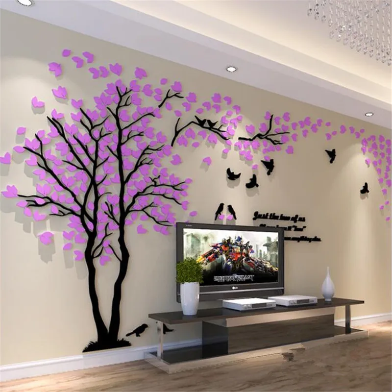 1Pcs 250x130cm 3D Texture Acrylic Tree TV setting Wall Decal Living Room Trees For Walls Stickers Warmth Home decor | Дом и сад