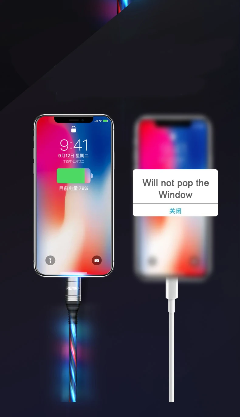 Remax светодиодный светящийся USB кабель 2.1A кабель для быстрой зарядки для iPhone Xs max XR X 8 7 6 8s 7s 6s plus 5S шнур для зарядки