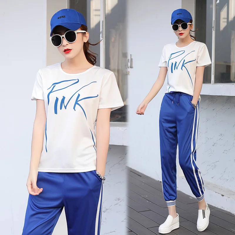 Спортивный костюм женский лето 2018 новый свободный свитер с капюшоном и надписью