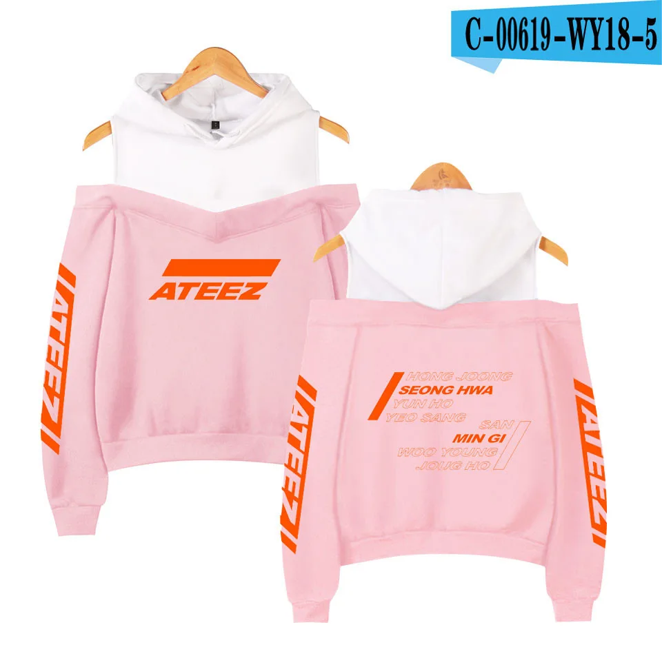WBDDT ATEEZ Kpop толстовки заниженной линией плеч Женский трикотажный хлопчатобумажный пуловер костюм вентиляторы в стиле «хип-хоп», верхняя одежда Уличная Прямая