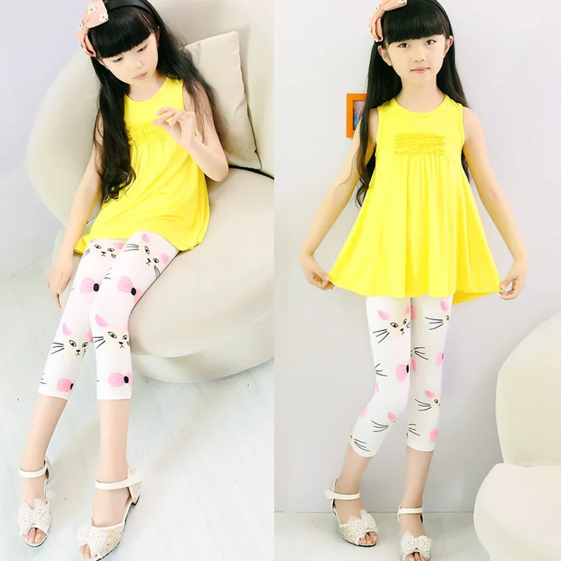 Розничная продажа штаны-капри до колена с принтом для девочек от 3 10 лет цветов