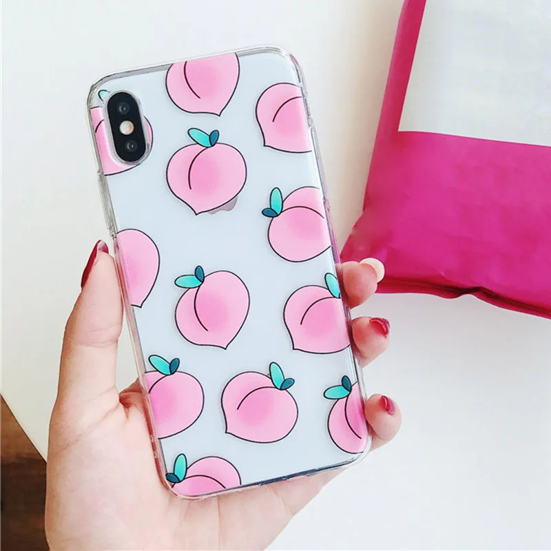 Cute Fruits Peach Phone Case For iPhone 7 8 Plus X Transparent Soft TPU Back Cover Pink Fashion Cases |