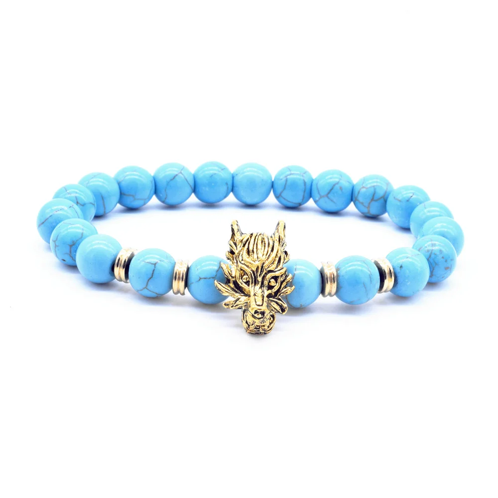 Браслет с бусинами из натурального камня для мужчин и женщин|head bracelet|wolf head braceletbead