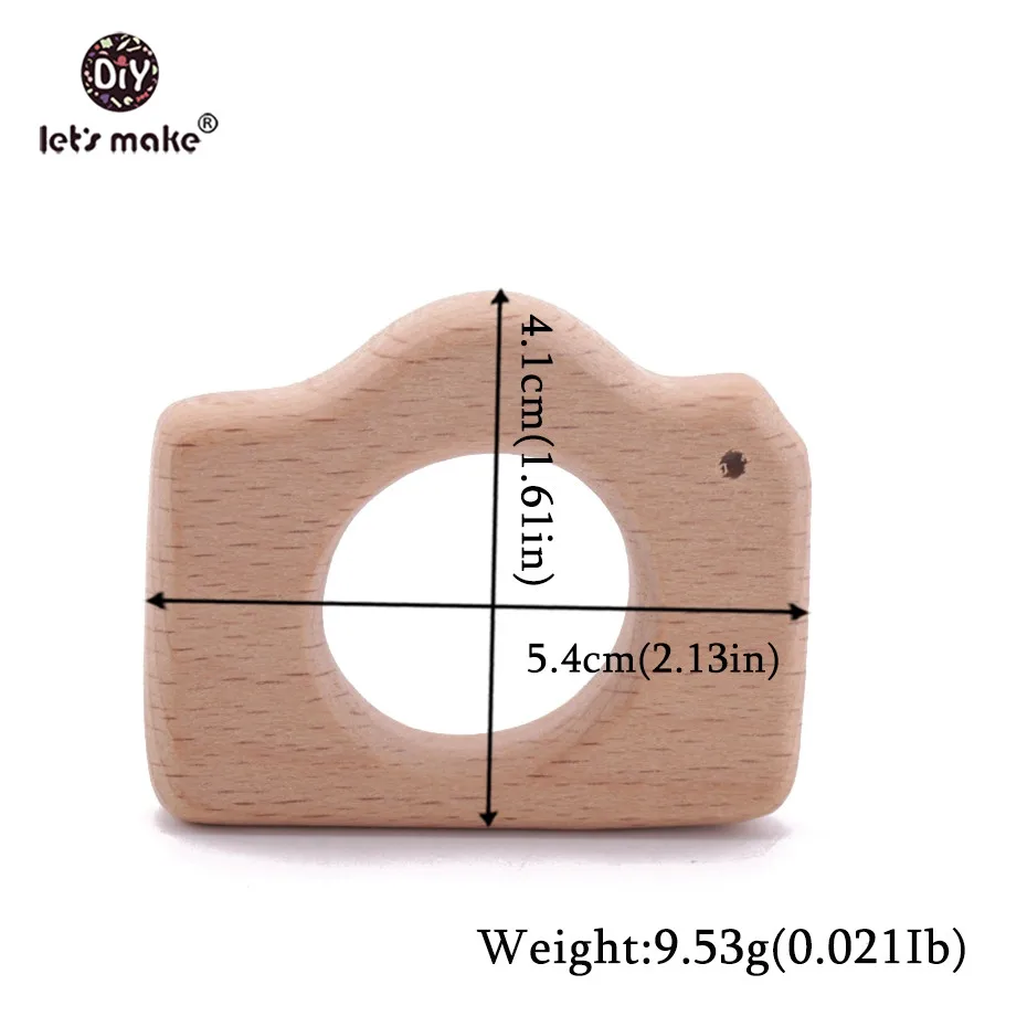 Let's Make-mordedor de madera para beb&eacute;, anillos de animales, elefante, c&aacute;mara, coraz&oacute;n, sin BPA, accesorios de lactancia, juguetes de dentici&oacute;n, 1 ud.-5