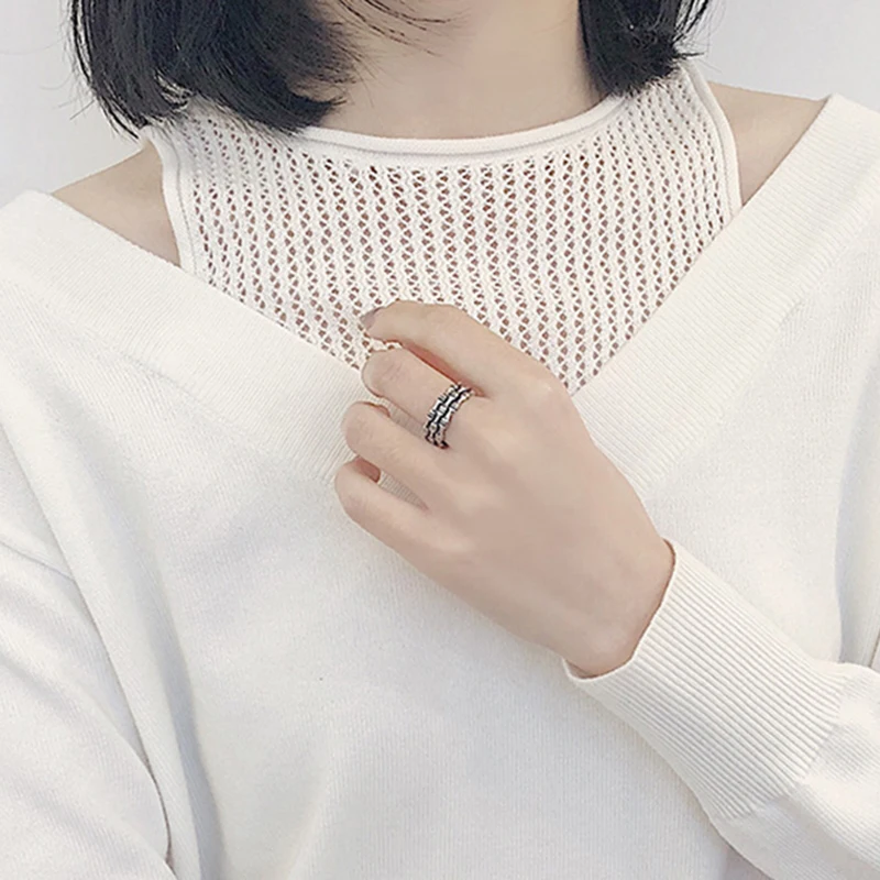 

Vintage 925 Sterling Silver Rings For Women Three Layers Bamboo Adjustable Rings For Party Anel Feminino Jewelry