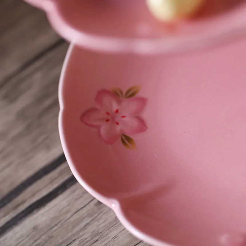 Креативное керамическое фарфоровое блюдо для фруктов розового цвета с рисунком