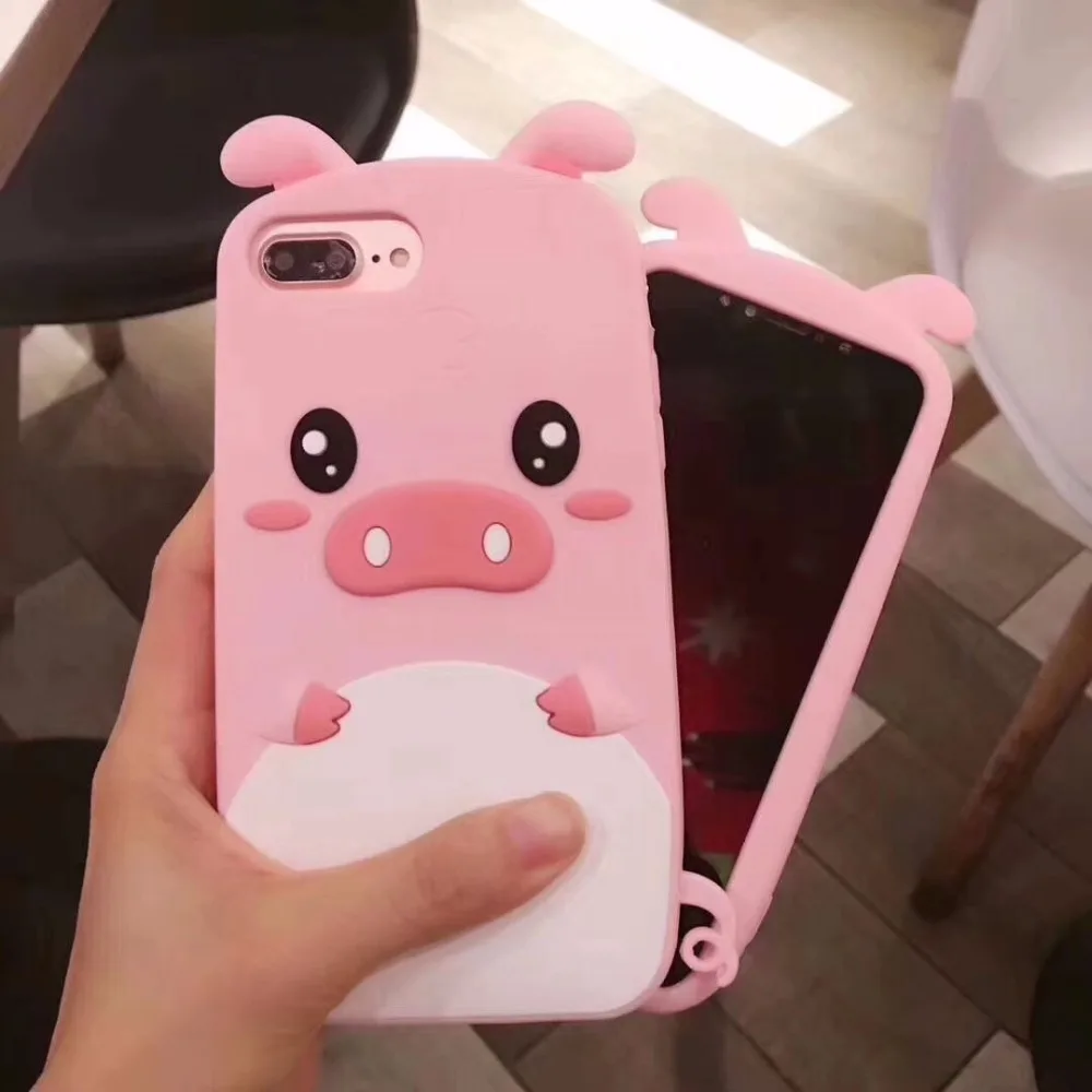 3D мультяшный милый QQ свинка Мягкая силиконовая задняя крышка для iPhone 5 5s SE 5C 6 6s X XR