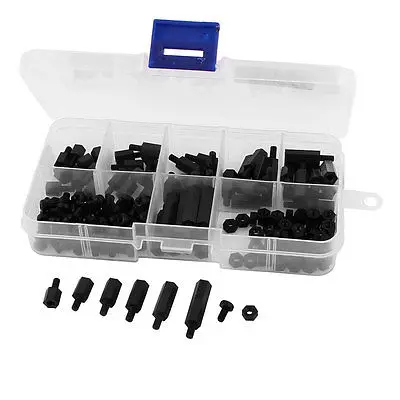 

180pcs M3 Black Nylon Hex Spacers Screw Nut Stand-off Plastic Assortment Kit