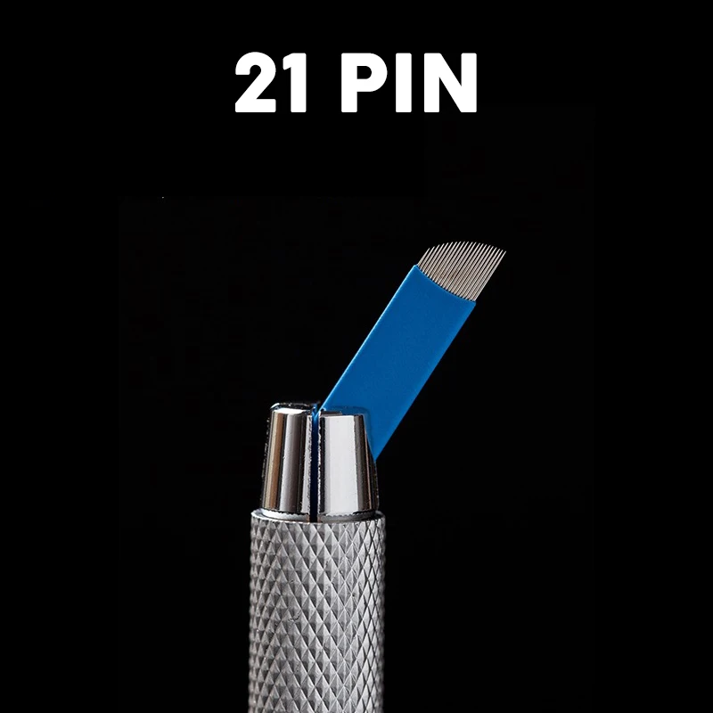 100 шт. синий микроблейдинг 21 Pin иглы для татуажа перманентное лезвие макияжа 3D