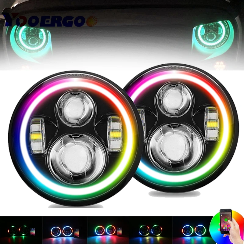 Налобный фонарь для Lada 4x4 urban Niva 7 дюймовый полнофункциональный RGB Halo Angel Eyes