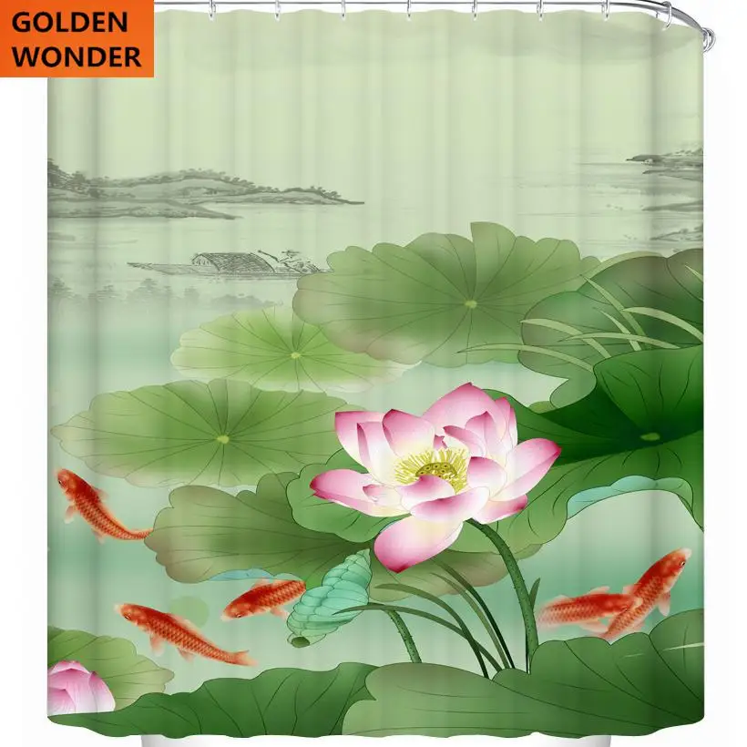 Занавеска для пруда Koi в китайском стиле ванной водонепроницаемые плотные