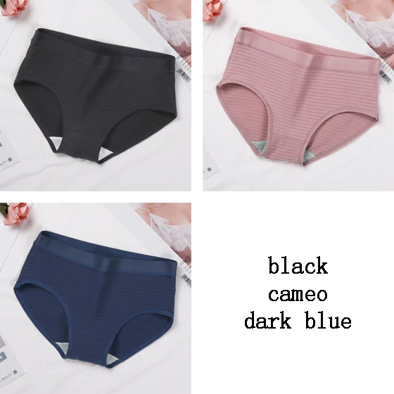 Black Cameo Darkblue 3 шт./лот, женские трусики, нижнее белье, хлопковые удобные штаны, полосатые трусы, дышащие для девушек, трусики для девушек, женские трусики со средней посадкой, трусы DULASI - Цвет: Black Cameo Darkblue