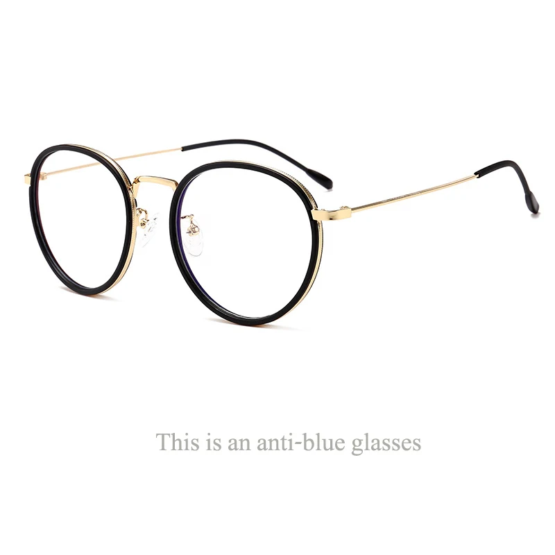 

Round frame fashion retro men and women glasses frame exquisite anti-blue light eye glasses trend metal decorative flat mirror.