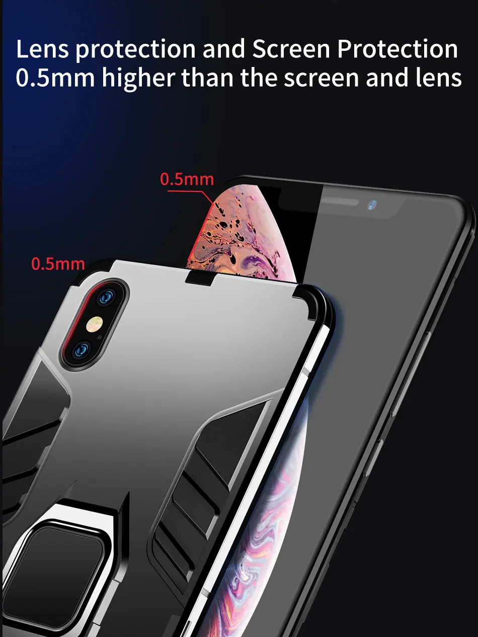 IHaitun роскошный чехол с кольцом-держателем для iPhone XS Чехлы для MAX XR Броня Военная Защита задняя крышка для iPhone X 7 8 Plus чехол для телефона s