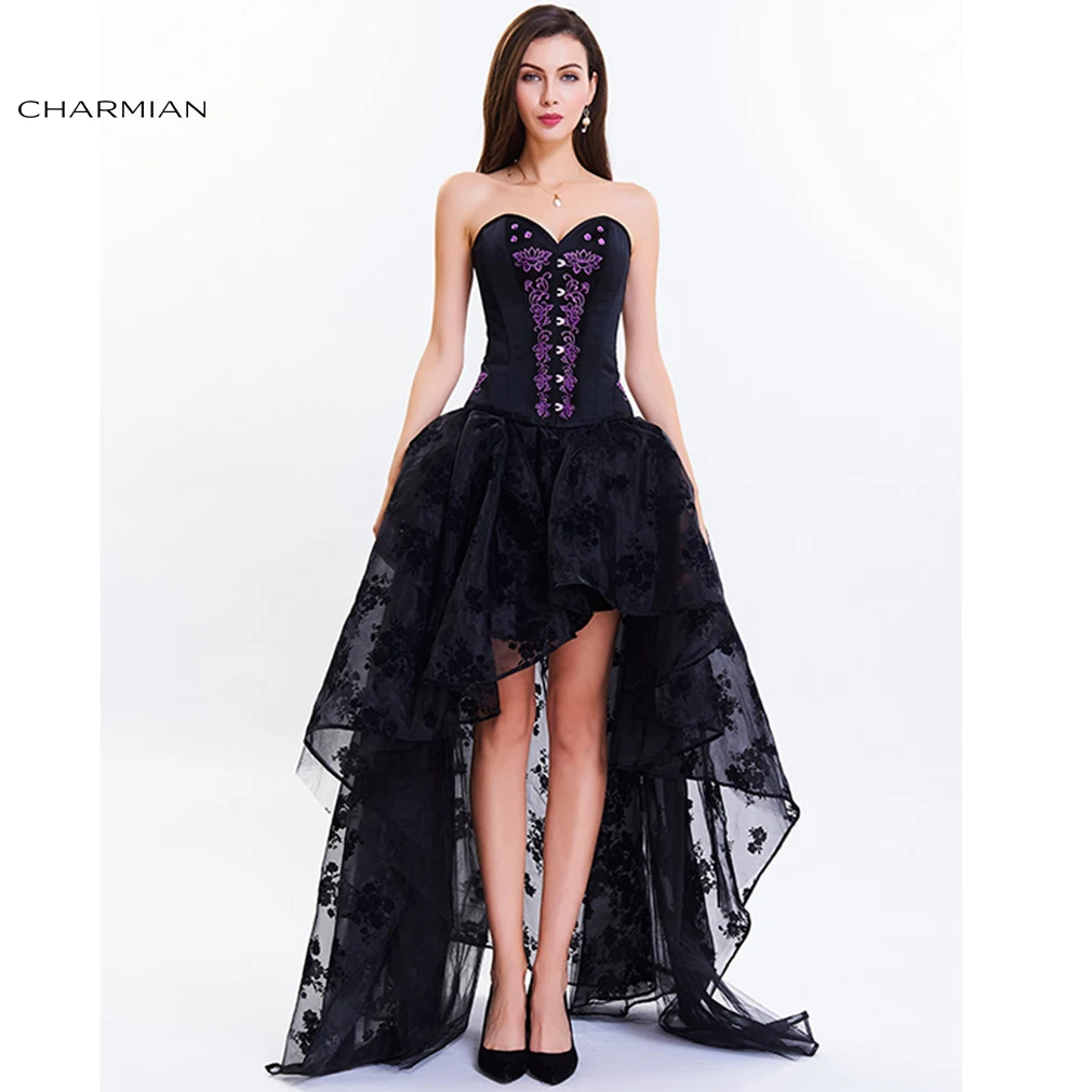 Charmian, сексуальное женское платье-корсет в стиле стимпанк, Ретро готический корсет на груди, топ, Бурлеск, кружевной корсет и бюстье, пояс для тренировок - Цвет: Black