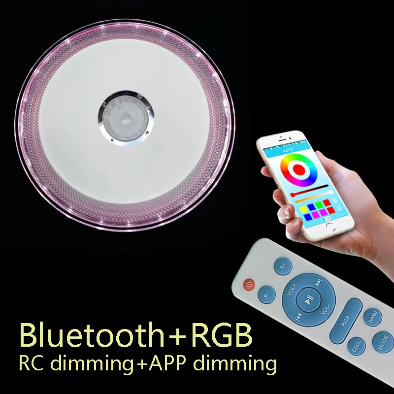 Современный светодиодный потолочный светильник RGB с регулируемой яркостью, 36 Вт, пульт дистанционного управления через Bluetooth, музыкальный светильник для гостиной, детской спальни, потолочный светильник AC85-265V
