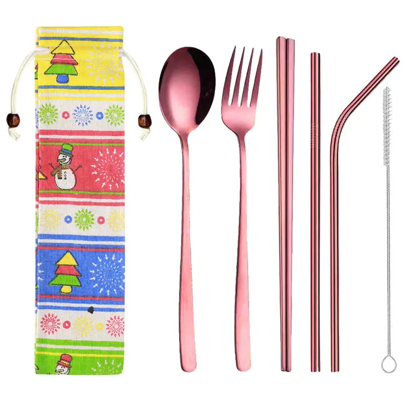 Портативный набор посуды столовые приборы из нержавеющей стали с сумкой для