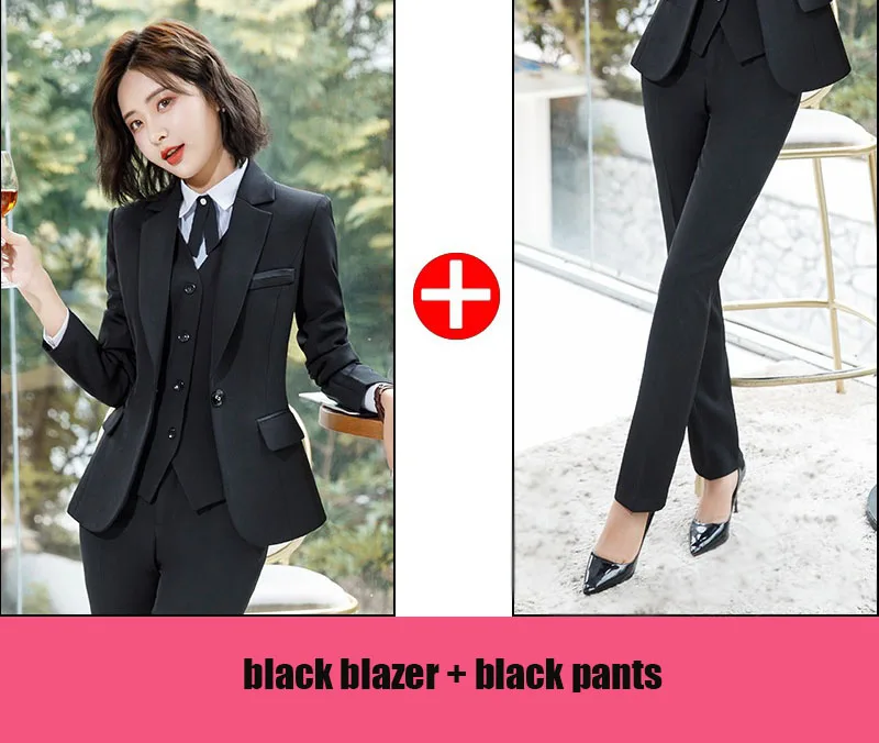 blazer and pants Новая Элегантная деловая юбка, костюм для женщин, осень, формальный, длинный рукав, тонкий, деловой Блейзер и юбка, Офисная Женская, большие размеры, S-4XL - Цвет: blazer and pants