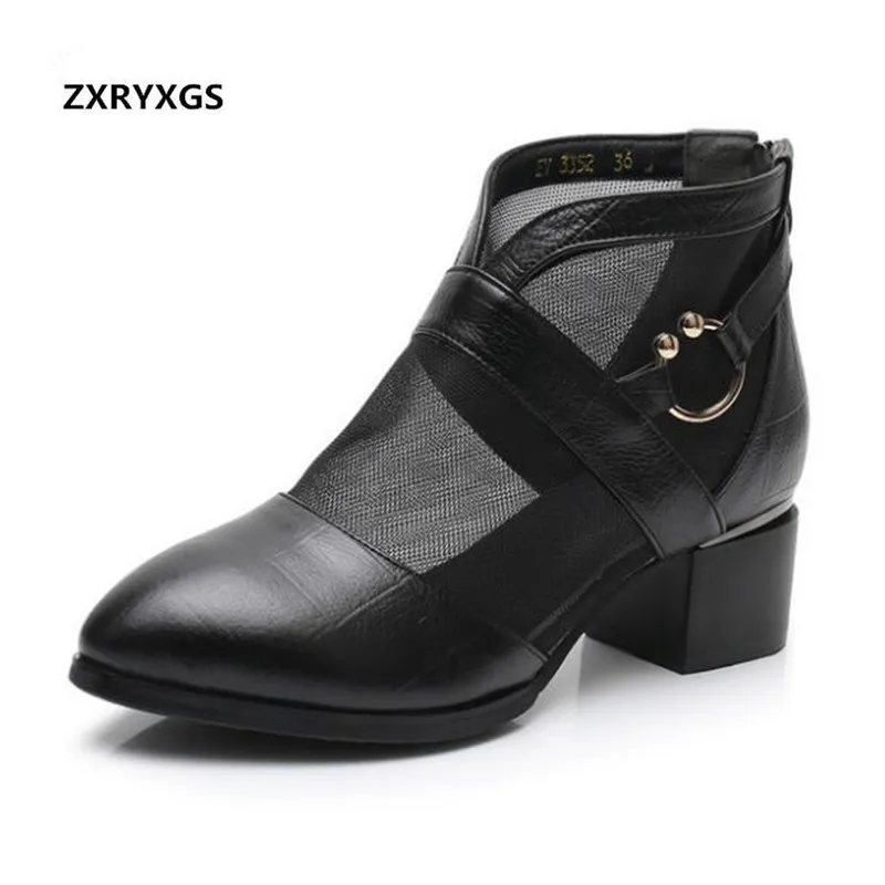 

ZXRYXGS Brand Sandals Pointed Mesh Ankle Boots Women Sandals 2022 Newest Summer Fashion Sandals Thick Heel Shoes Woman Sandals