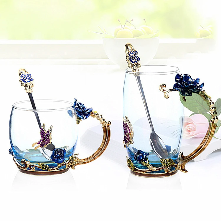 Розовая прозрачная стеклянная чашка Подарочная эмаль окрашенная Хрустальная