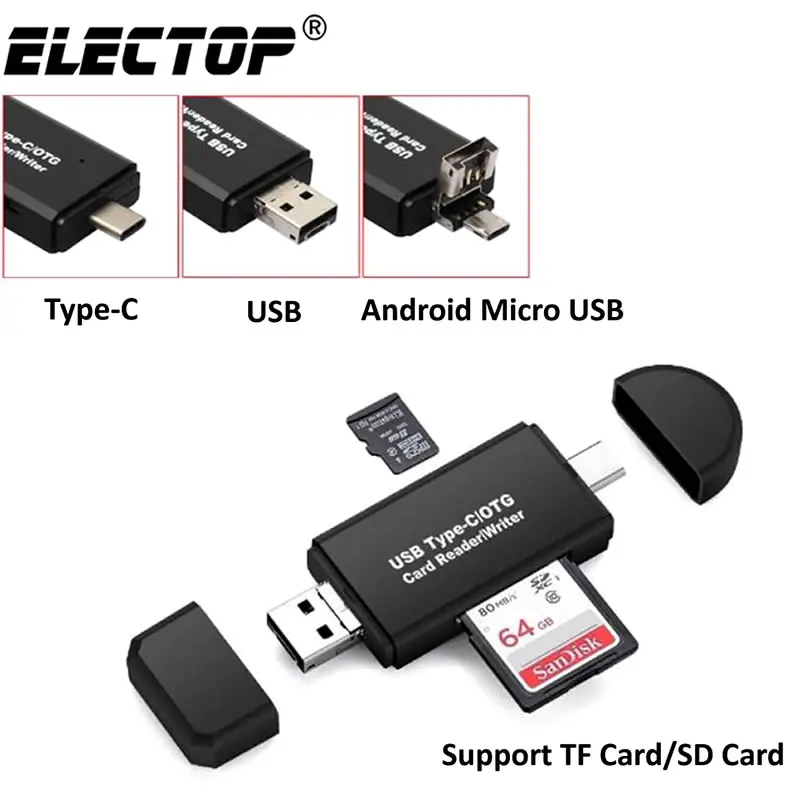 OTG кард ридер Electop Type C Micro USB 3 в 1 высокоскоростной 2 0 универсальный TF/SD для Android
