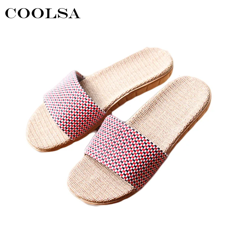 Женские пляжные шлепанцы Coolsa Ho Not Summer льняные льняная клетчатая ткань плоские