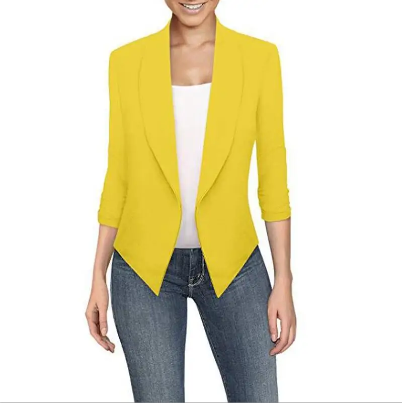 yellow Женские модные блейзеры, женские, новинка, весна-лето, длинный кардиган с зубцами, Одноцветный кардиган с неровным подолом, 10 цветов, 8 размеров S-5XL - Цвет: yellow
