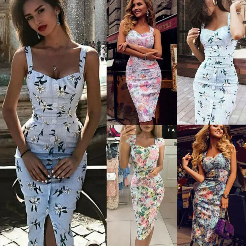 

New Women Bandage Dress Floral Wedding Party Cocktail Mini Sling Dress Bodycon