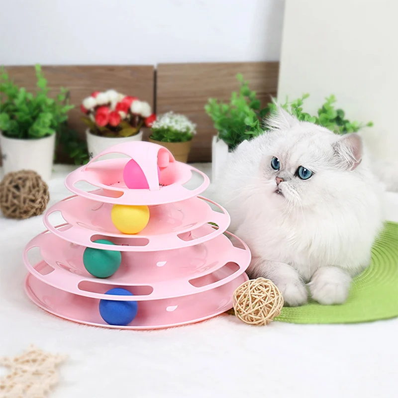 Забавная игрушка для кошек, кошачьи интерактивные игрушки, интеллект, 4 слоя, игровой диск, игрушечный поворотный стол, шарики для кошек, сумасшедший диск с шариком, продукт для домашних животных