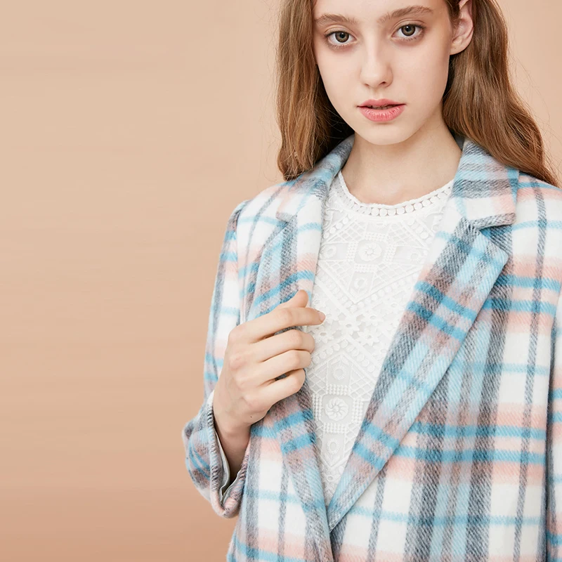 Vero Moda 50% шерстяное клетчатое пальто с декоративными карманами шерстяное пальто | 318327515