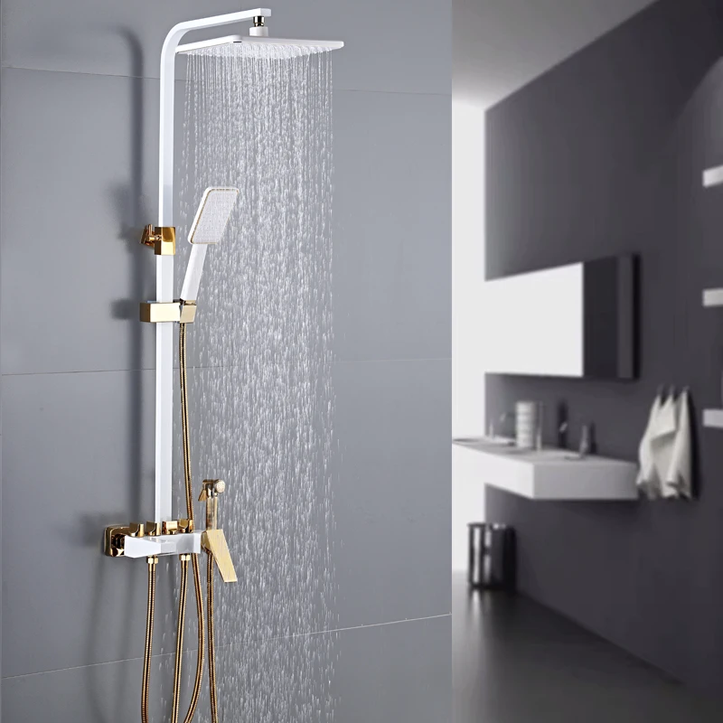 Bathroom Luxury black Golden shower set message with shelf gold bathroom Shower faucet Bathtub Faucet Sets Обустройство дома