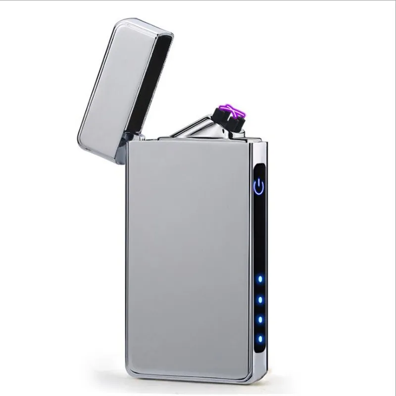 USB зарядка сенсорный переключатель прикуривателя плазменный импульсный двойной дуги ветрозащитная беспламенная Электронная зажигалка сигары Зажигалки для трубки - Цвет: silver