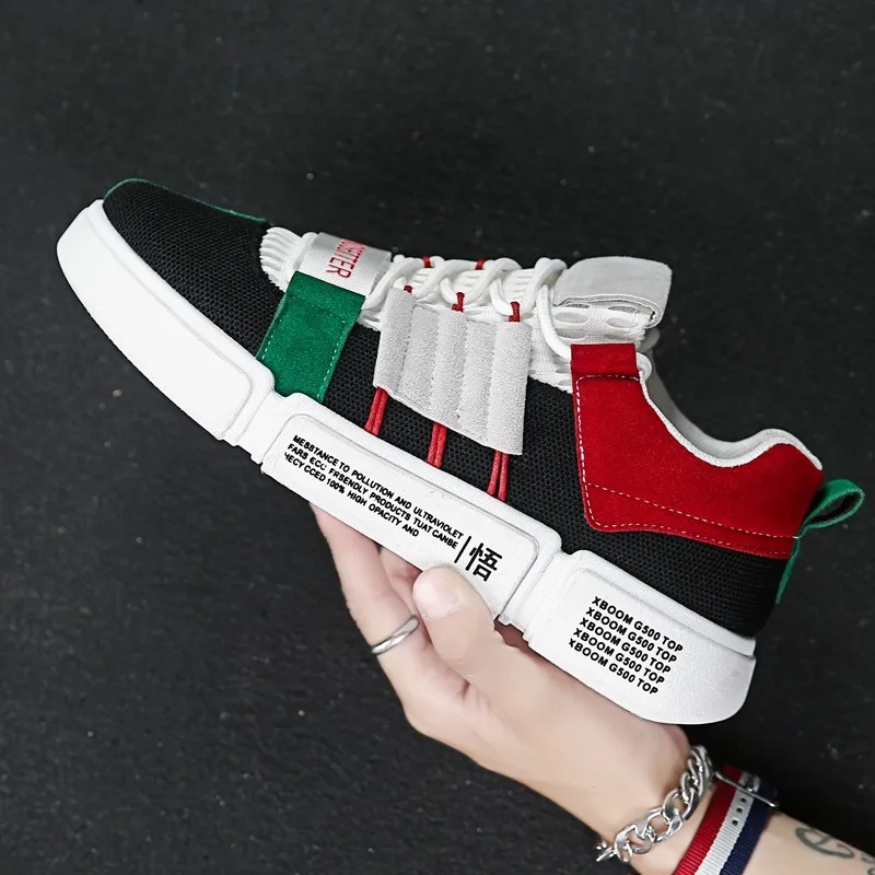 black fashion shoes Мужская обувь Вулканизированная дышащая Спортивная обувь на толстой подошве; Повседневное мужской из сетчатого материала на шнуровке износостойкая; теннисные туфли; мужская обувь - Цвет: black fashion shoes