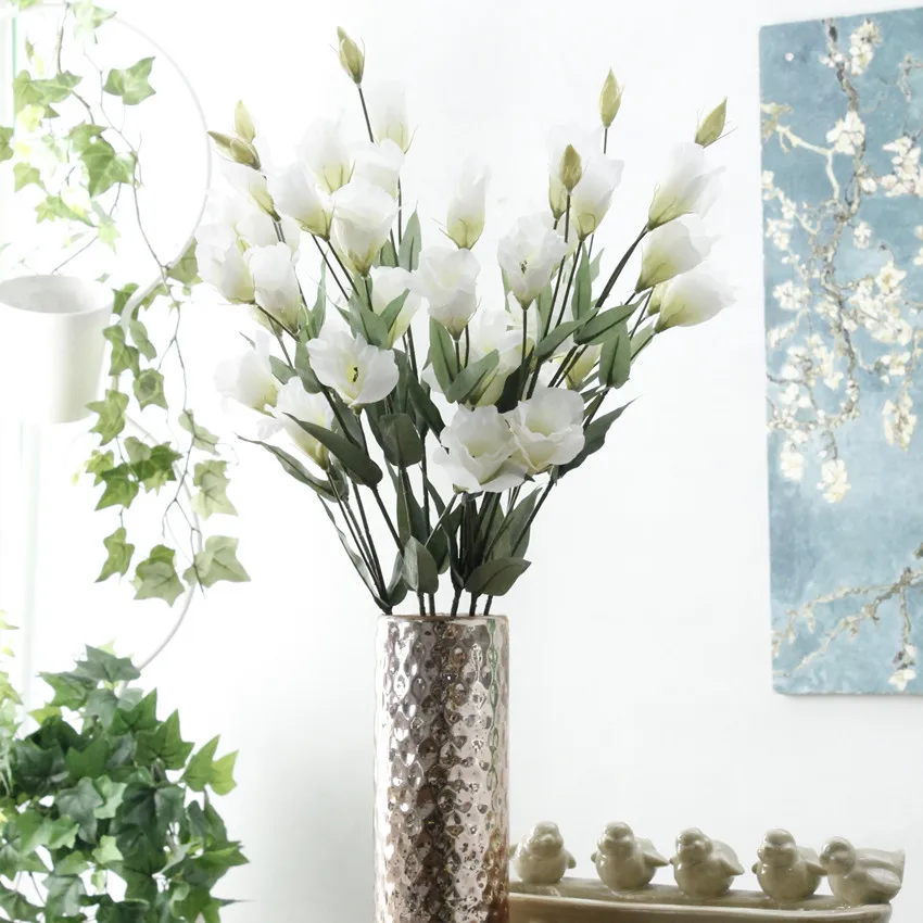 Свадебный букет цветов 7 голов Eustoma Lisianthus шелковые искусственные цветы украшение дома искусственный цветок