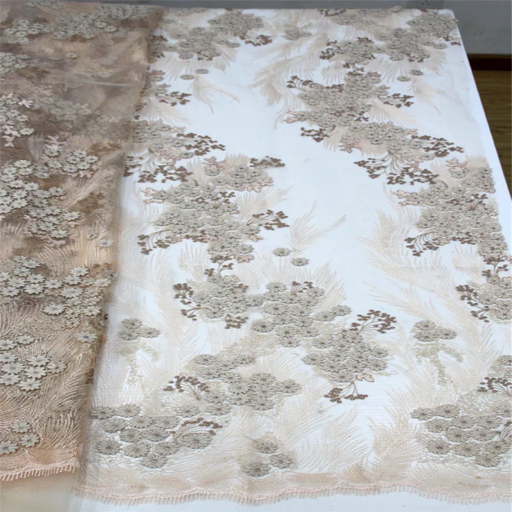 HFX бежевая французская кружевная ткань Африканская швейная Тюлевая Классическая