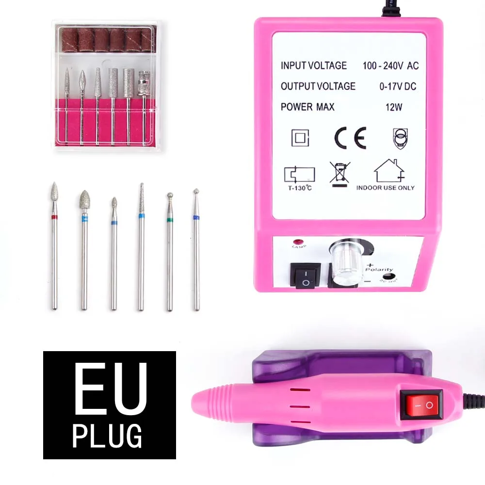 Pink machine Set7 Дрель для ногтей, электрический аппарат для маникюра, гель для удаления кутикулы, фрезерные керамические сверла, набор фрез для педикюра, машинка для маникюра, дизайн ногтей - Цвет: Pink machine Set7