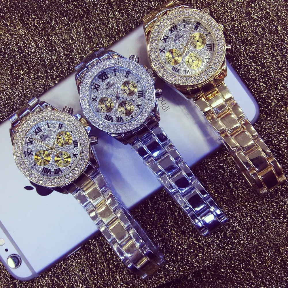 Часы наручные женские кварцевые с золотым циферблатом из нержавеющей стали |