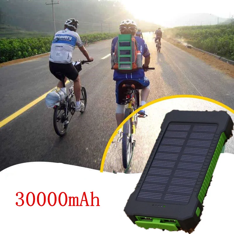 Водостойкое солнечное зарядное устройство 30000 mAh 2 usb порта Внешнее для смартфона